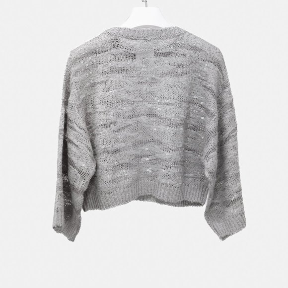 Brunello Cucinelli SS/22 Grey Sequin-Embellished Knitted Cropped Jumper - Picture 2 of 11